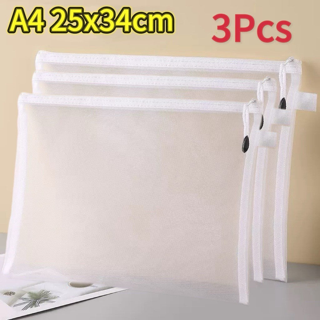 1-12pcs Mesh Zipper Pouch Student Waterproof Zip File Bag Makeup Bag School Office Supplies Miscellaneous Storage Organizer