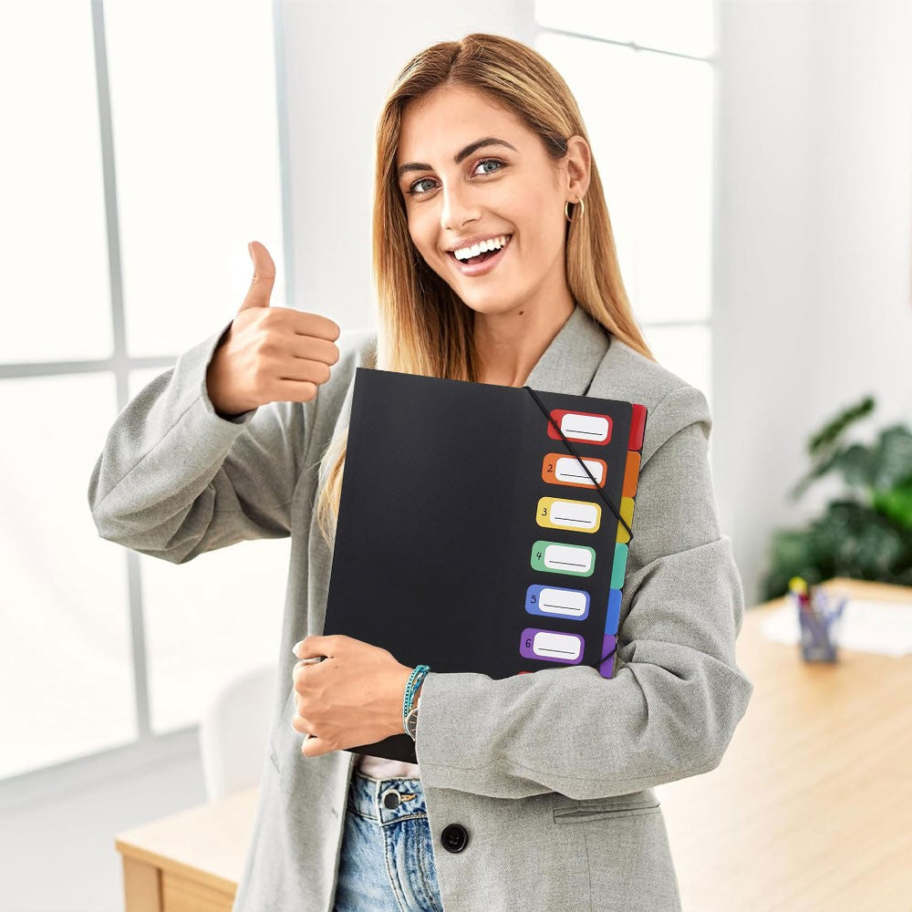 1 portable expanding folder with 8 compartments and elastic straps, suitable for office or home use.