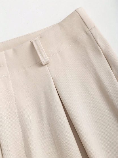 Women's Elegant Jacquard Pleating Wide-Leg Pants Office/Commuting Solid Color Loose Casual Suit Pants, Autumn/Winter