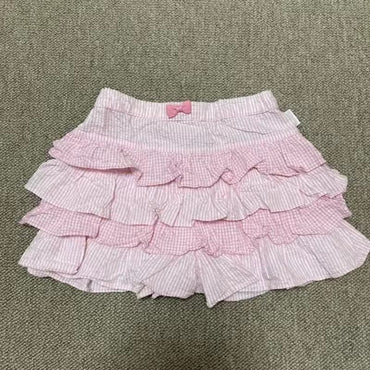 Y2K fashion sweet striped layered mini skirt for women Harajuku A-line skirt 90s Summer Hot Girl elastic high-waisted cake skirt