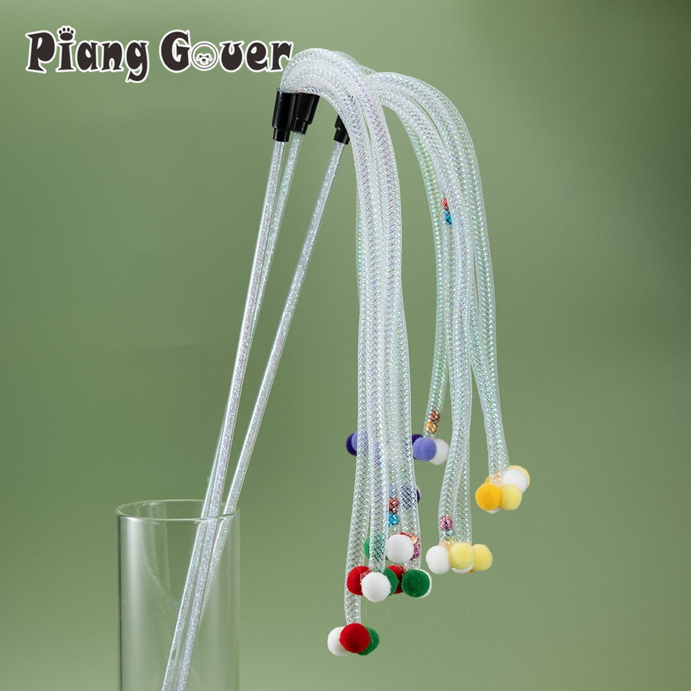 Brinquedo de Gato com Varinha Interativa e Bola de Pelúcia, Brinquedo para Gatos de Plástico com Sino, Brinquedo Provocador de Gatinhos para Pets