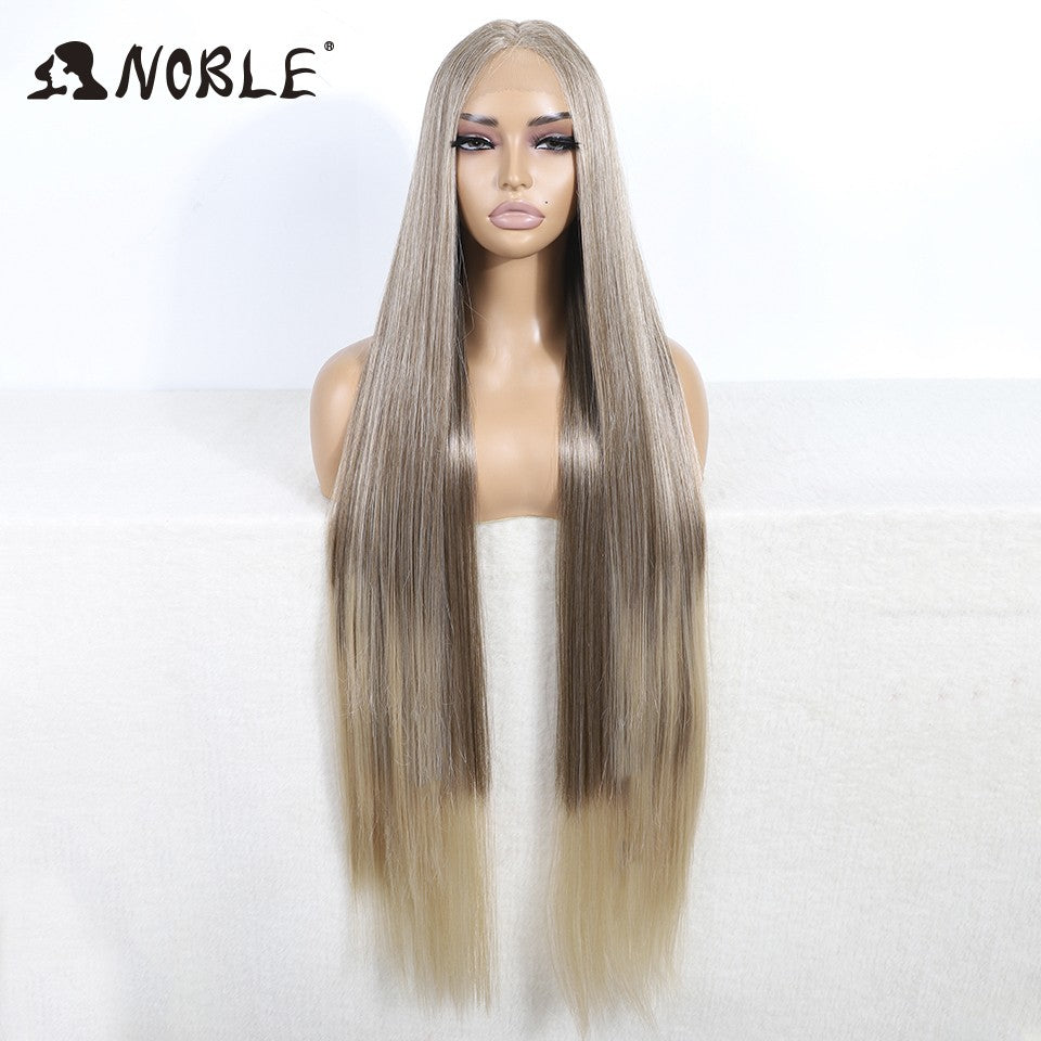 Perucas Noble Cosplay Para Mulheres Negras Perucas Sintéticas Lisas de Renda de 38 Polegadas Peruca Loira Ombre de Renda Peruca Sintética Loira de Renda Cosplay