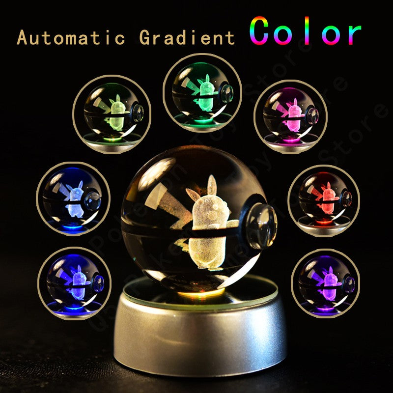 Pokemon Crystal Ball 3D Pikachu Mewtwo Mew Gengar Night Light Lamp Base Pokeball Crystal Pokemon Glass Ball Figure Presente de Aniversário