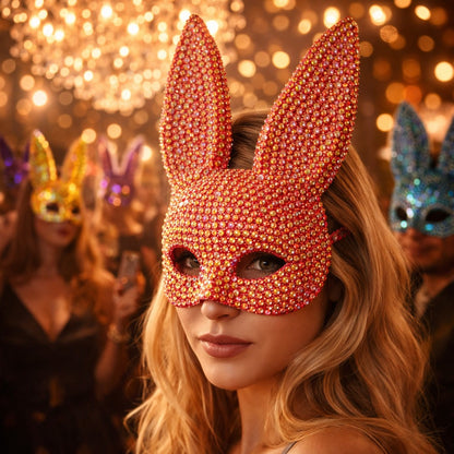 Rabbit Party Masquerade Glitter Mask for women Theater Performances Full Acrylic Rhinestone Face Mask Costume for Photo Shoots