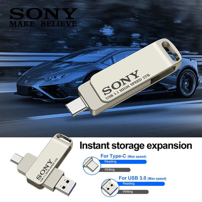 SONY USB 2TB Flash Pen Drive 2 in 1 OTG USB 3.1 Metal Memory Stick Dual C Pendrive 128GB 256GB 512GB 1TB High-Speed Storage De