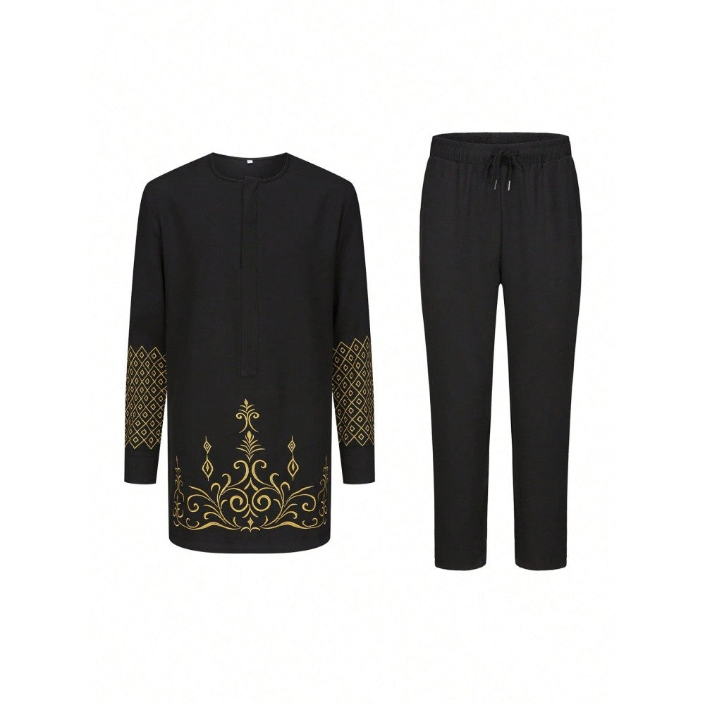 New African Traditional Men's Elegant Fashionable Casual Embroidery Two Piece Suit Set Kaftan - Latest Arrival men set