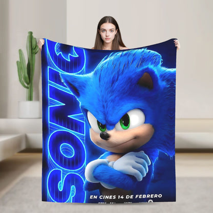 Manta Macia com Estampa de Pelúcia S-Sonic Retrô Desenho Animado Para Ar Livre Decorativa Flanela Cobertor de Cama