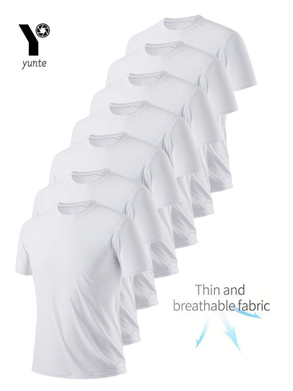 Round Neck T-Shirt 7-Piece White Ultra-Light Men's Quick-Drying Breathable Sweat-Absorbent Shirt Suitable for Fitness Gym and Ru