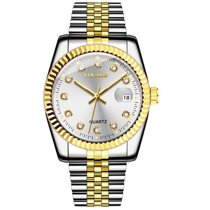 Watches for Women Simple Casual Student Fashion Quartz Diamond-Encrusted Steel Band Calendar Gold Set Men's Watch Couple