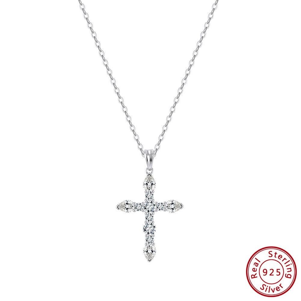 EFFIE QUEEN S925 Sterling Silver Moissanite Cross Necklace GRA Certificate D VVS1 Diamond Cross Pendant Neck Chain Women SMON15