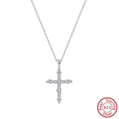 EFFIE QUEEN S925 Sterling Silver Moissanite Cross Necklace GRA Certificate D VVS1 Diamond Cross Pendant Neck Chain Women SMON15