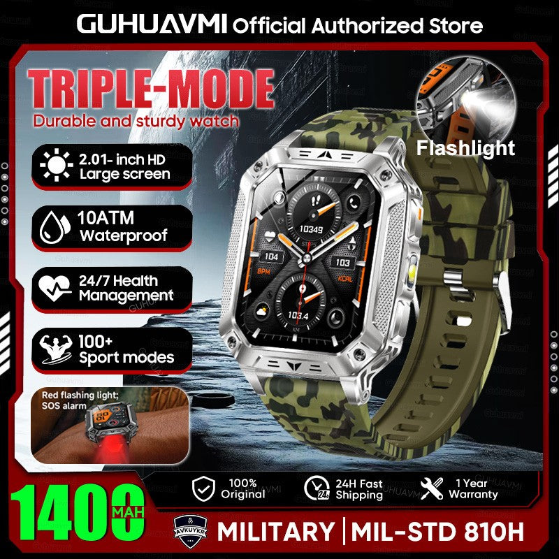2026 Novo 1400mAh Bateria Grande Militar Ao Ar Livre 2.01 polegadas Smartwatch Masculino 10ATM À Prova D'água Chamada Bluetooth Relógio Inteligente Esportivo