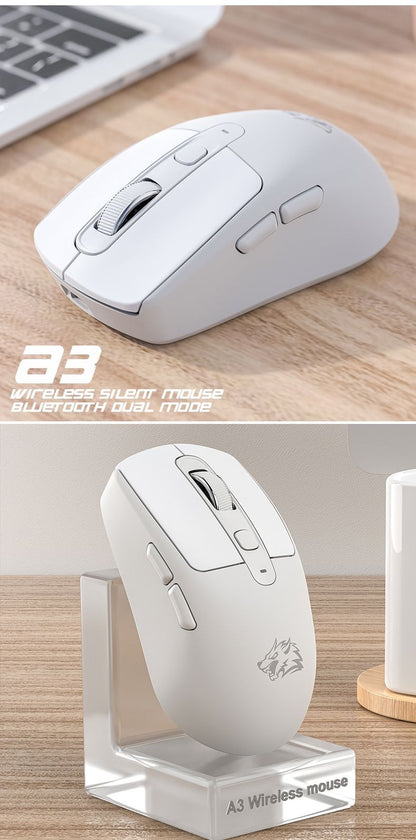 FREEWOLF A3 Wireless Silent Mouse ABS Pink Skin Not Fade Bluetooth Dual Mode Power Linght,5-Speed DPI,PAW3212 Chip Silent Design