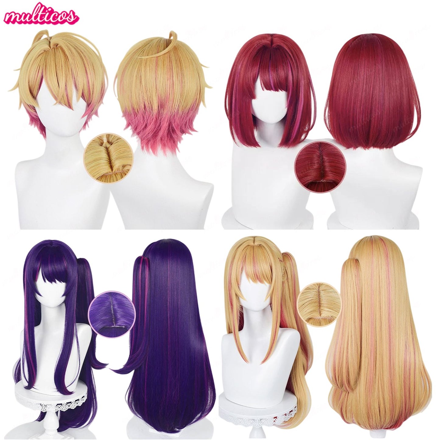 Peruca de Cosplay Oshi no Ko Hoshino Ai Hoshino Ruby Hoshino Akuamarin Arima Kana Peruca de Cosplay Cabelo Resistente ao Calor Perucas de Anime + Touca de Peruca
