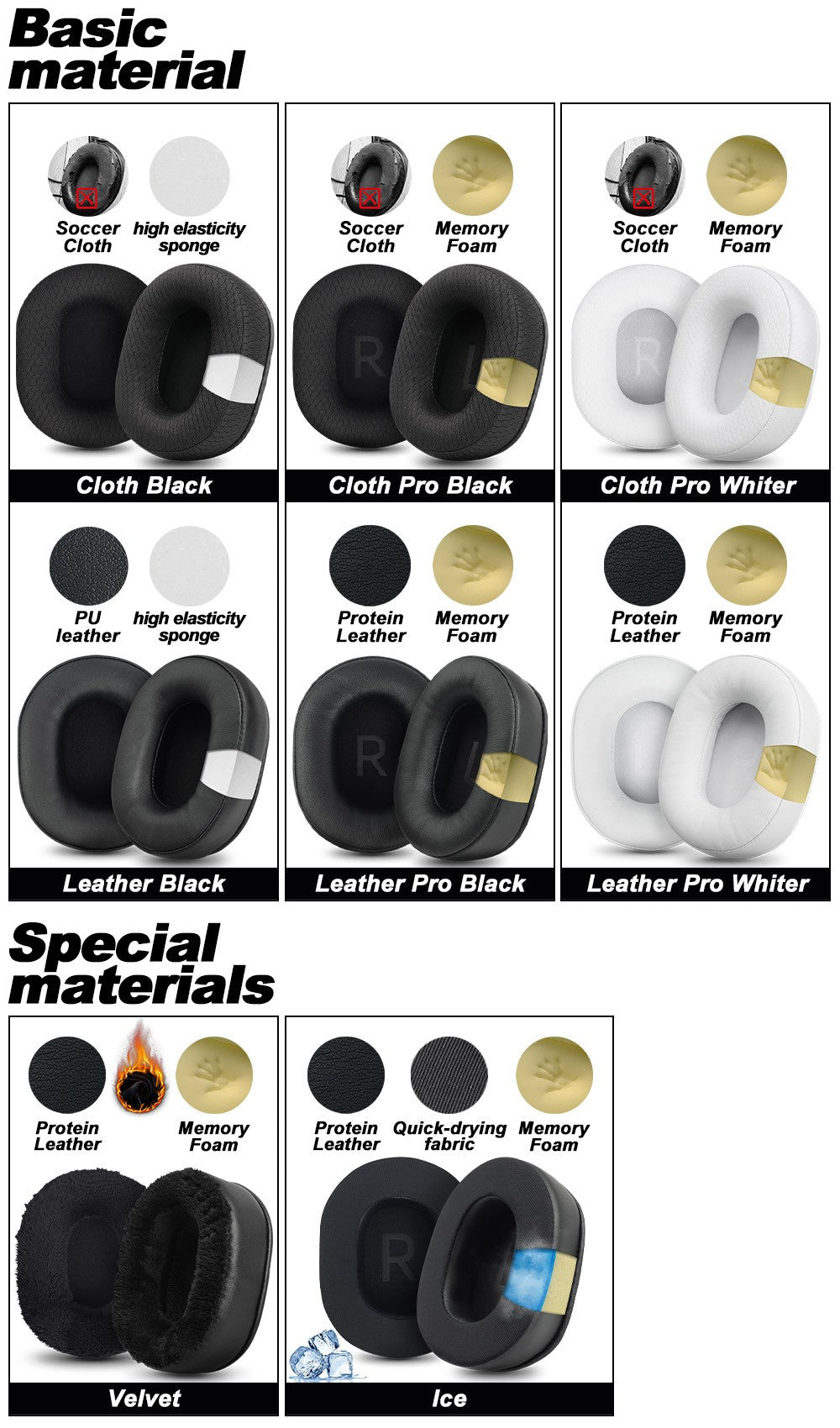 Earphone pads For REDRAGON H510 710 ZEUS-X RGB replacement Earpads headphones Earmuffs Soft cloth Memory Covers Sponge  Protein