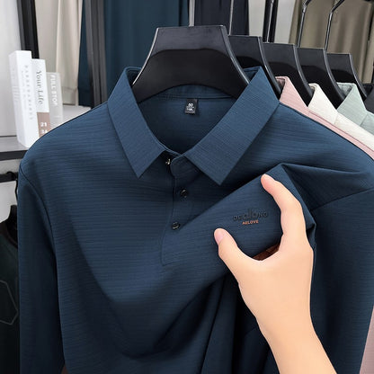 Men's Long sleeved T-shirt 2025 Spring and Autumn New Style Middle aged Collar Loose Polo Top