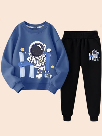 Spring Children Boy Clothes Set Kid Girls Letter Printed Sweatshirts Pullover Top And Pants 2 Piece Suit Astronaut Tracksuits