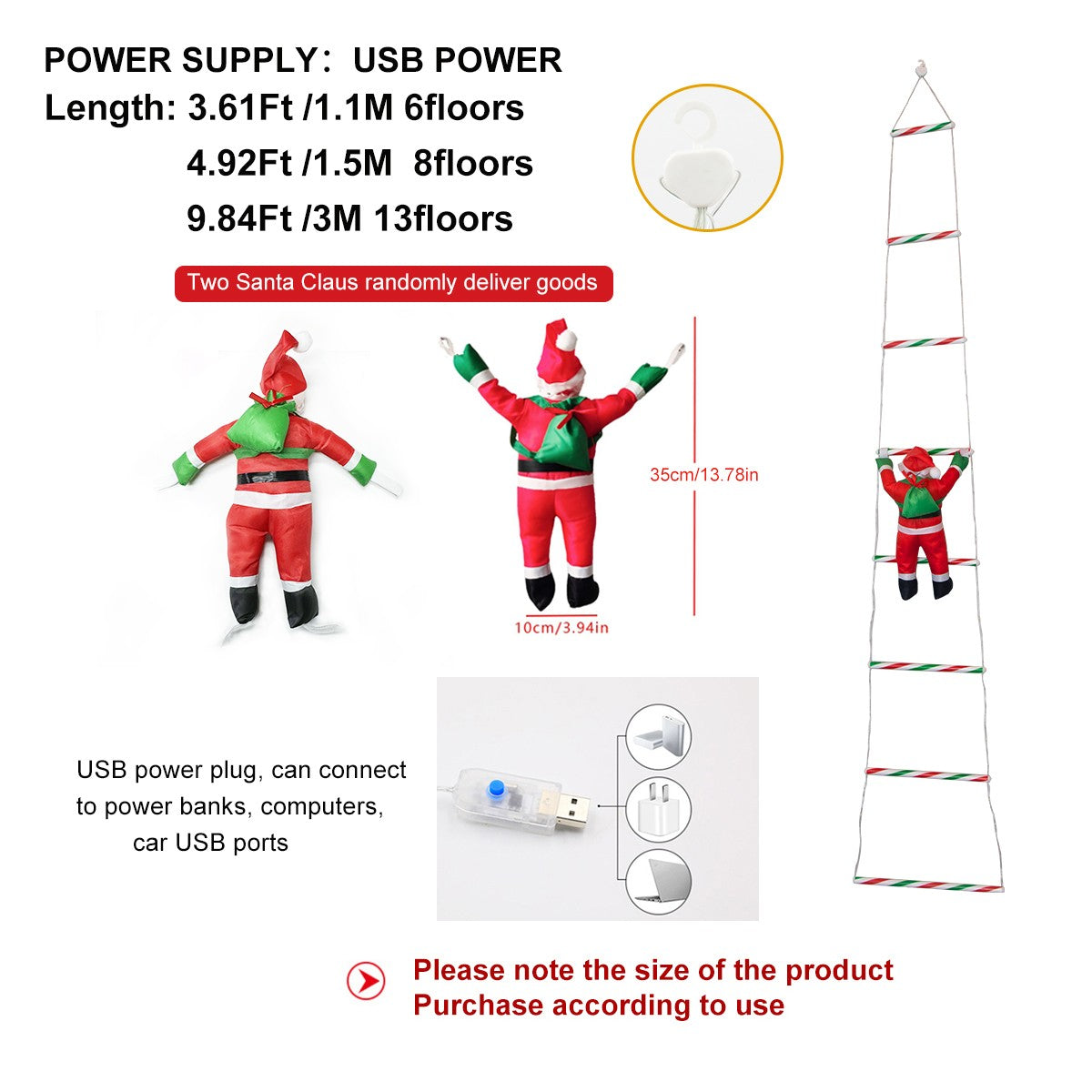 Santa Claus Ladder Light String, Suitable for Christmas Party Decoration, Christmas Lighting Decoration, Garden Decoration
