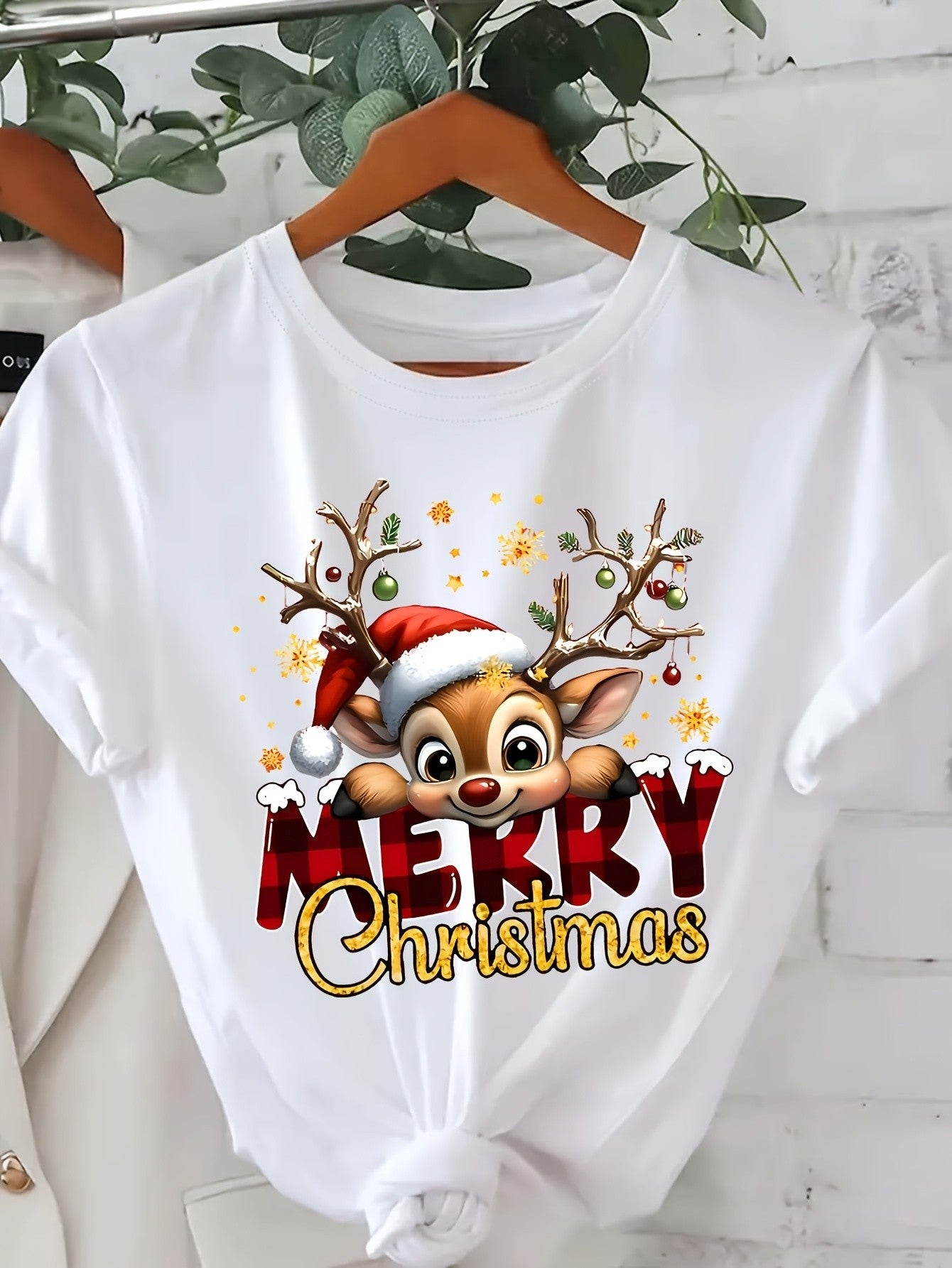 Women'S Festive Deer Christmas Graphic T-ShirtCrew Neck Short Sleeve Casual Top Harajuku Short Sleeve Casual Aesthetic Clothes