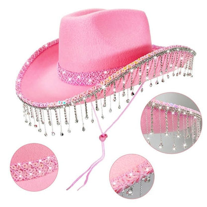 31BB Western Bridal Accessory Rhinestones Studded Tassels Lace Cowboy Hats Panama Hat Photography Props