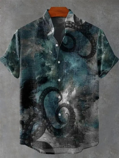 Men's Hawaiian shirt, men's 3D printed short sleeved shirt, beach vacation linen