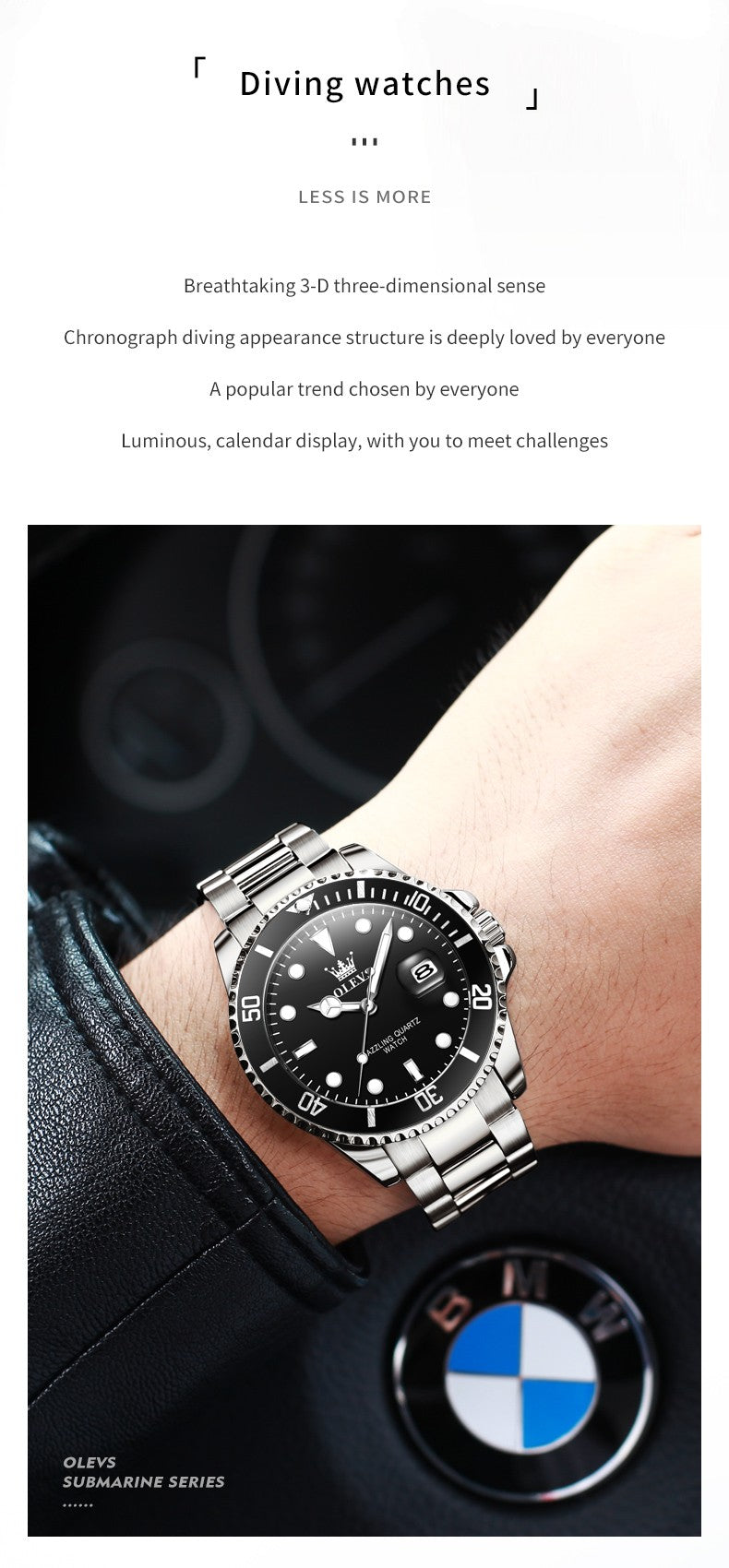 OLEVS Men's Watches Trend Luxury Fine Steel Strap Big Date Original Brand Quartz Wristwatch for Man Waterproof Luminous 5885 New