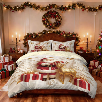 Jogo de Cama Sem Fio com Estampa de Boneco de Neve Feliz Natal 3 Peças Vários Tamanhos Decoração de Quarto Lavável na Máquina