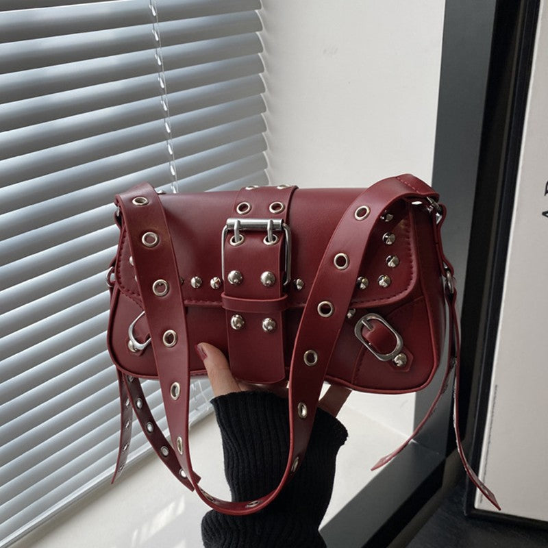 Shoulder Bag for Women Punk Style Purse PU Leather Rock Fashion Handbags with Rivet Small Trendy Armpit Purse