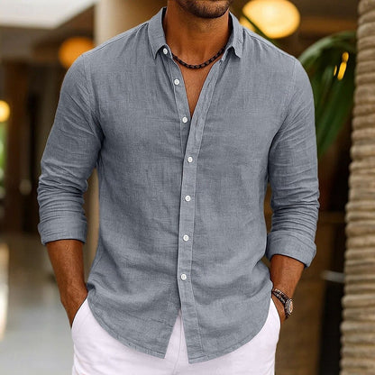 Men's Linen Shirt Summer Beachwear Button Solid Color Cotton Linen Long Sleeve Shirt Vacation Men's Clothing Fast Shipping
