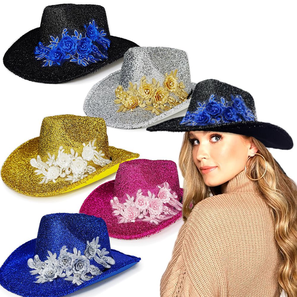 3d Flower Fedora Exquisite Fashion Panama Hat Embroidery Fedora Hat Superior Women'S Wedding Hat For Party Fashion Outfit