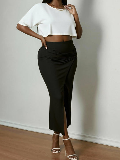 plus Size Elegant Halter Long Dress for Women Twisted Design Slit Skinny Casual Pure Color Holiday Mature Women's Fashion