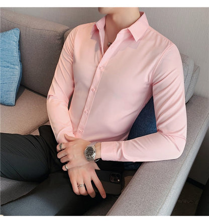 Plus Size S-7XL High Quality Men Dress Shirt 2024 Autumn Long Sleeve Solid Business Slim Shirts Homme Dress Social Casual Shirt