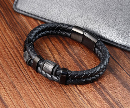 Pulseira de corda trançada charmosa para homens, fecho magnético de aço inoxidável, pulseiras e braceletes de couro legítimo, joias masculinas e femininas