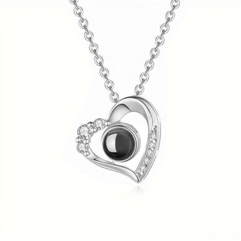 Love Heart Necklace 100 Languages I Love You Projection Pendant Jewelry For Mom Girlfriend Birthday Christmas Romantic Gifts