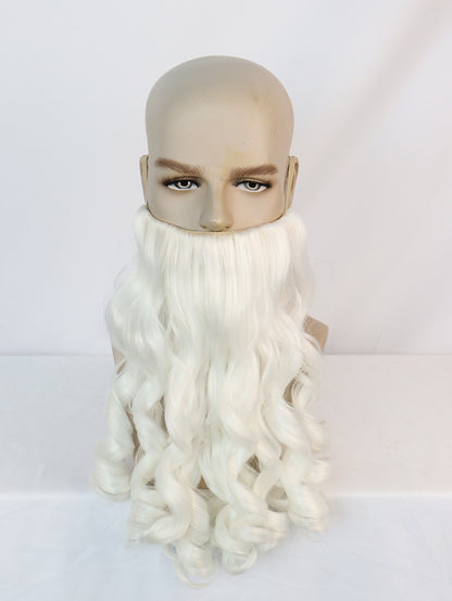 Peruca Sintética Branca Cacheada de Papai Noel para Cosplay Masculino Feminino, para Festas de Carnaval, Festivais de Música, Halloween