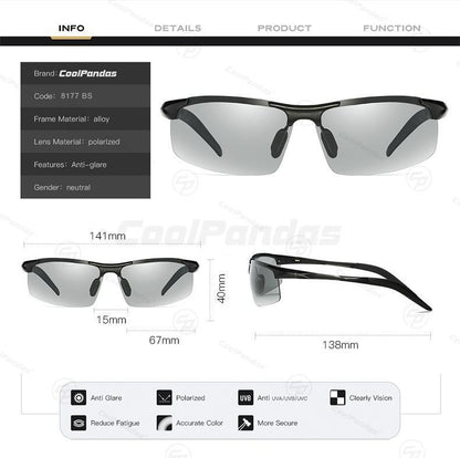CoolPandas Óculos de Sol Fotocromáticos Masculinos Polarizados Sem Aro para Esportes ao Ar Livre Óculos de Condução Dia Noite Camaleão Óculos Masculinos