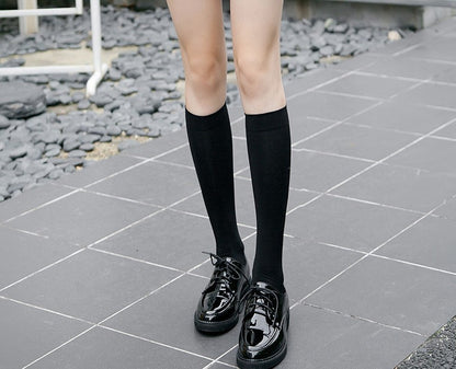 JK Women Black White Knee High Lolita Socks Lady Girls Over Knee Cute Long Sock Thin Breathable Solid Color Stockings For Women