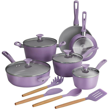 Conjunto de panelas e frigideiras de cerâmica antiaderente de 14 peças Solara com tampas, conjunto de cozinha de alumínio de calibre pesado com revestimento antiaderente,