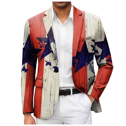 One Button Jacquard Suit Men'S Clothing Fashion Independence Day 3d Digital Printed Suit Jacket Light Business Suit Jacket