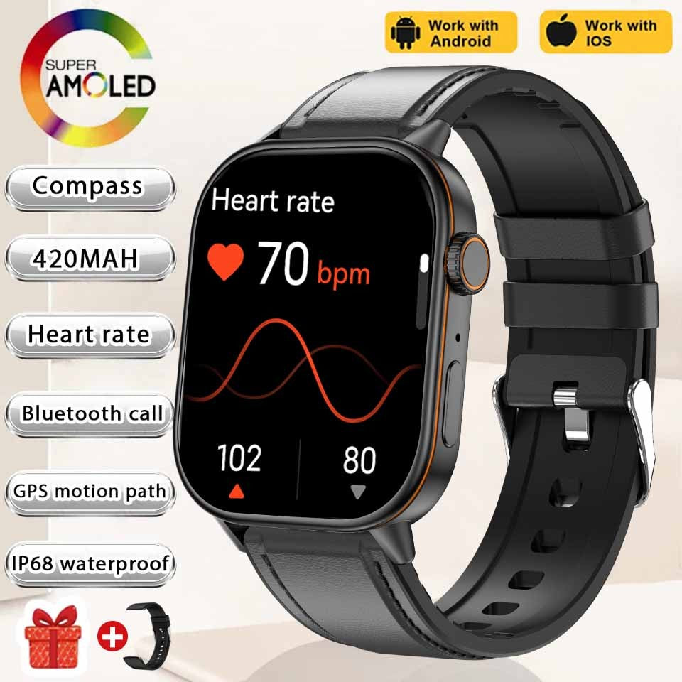Smartwatch de Música Feminino 2025 Novo com Tela AMOLED HD de 2.01'' Moda, GPS de 6 Estrelas Embutido, Rastreador Impermeável e Chamada, Braceletes