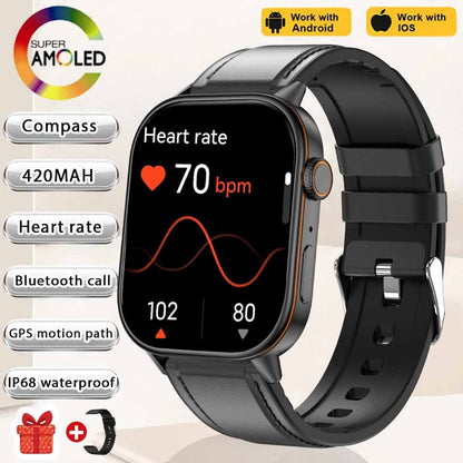Smartwatch de Música Feminino 2025 Novo com Tela AMOLED HD de 2.01'' Moda, GPS de 6 Estrelas Embutido, Rastreador Impermeável e Chamada, Braceletes