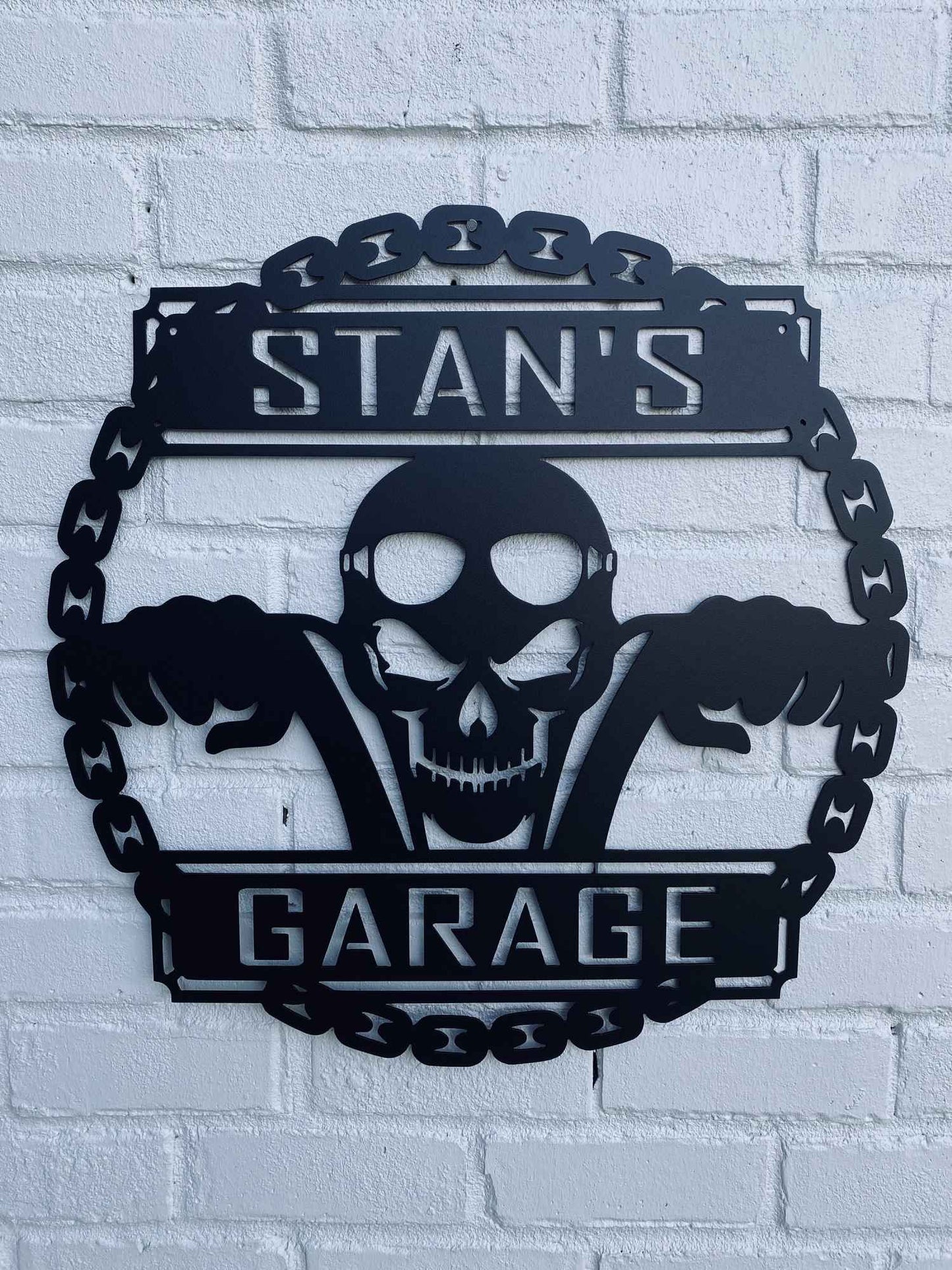 Custom Motorcycle Skull Metal Sign, Personalized Garage Sign, Motorcycle Handlebar Sign, Garage Decor, Gift for Dad Husband