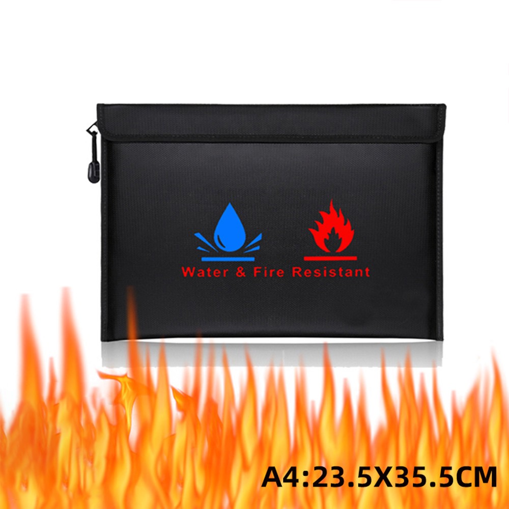 FZCSPEED Fireproof & Waterproof Bag, File Storage Bag with Zipper for Certificates, Money, Cards(black,silver)