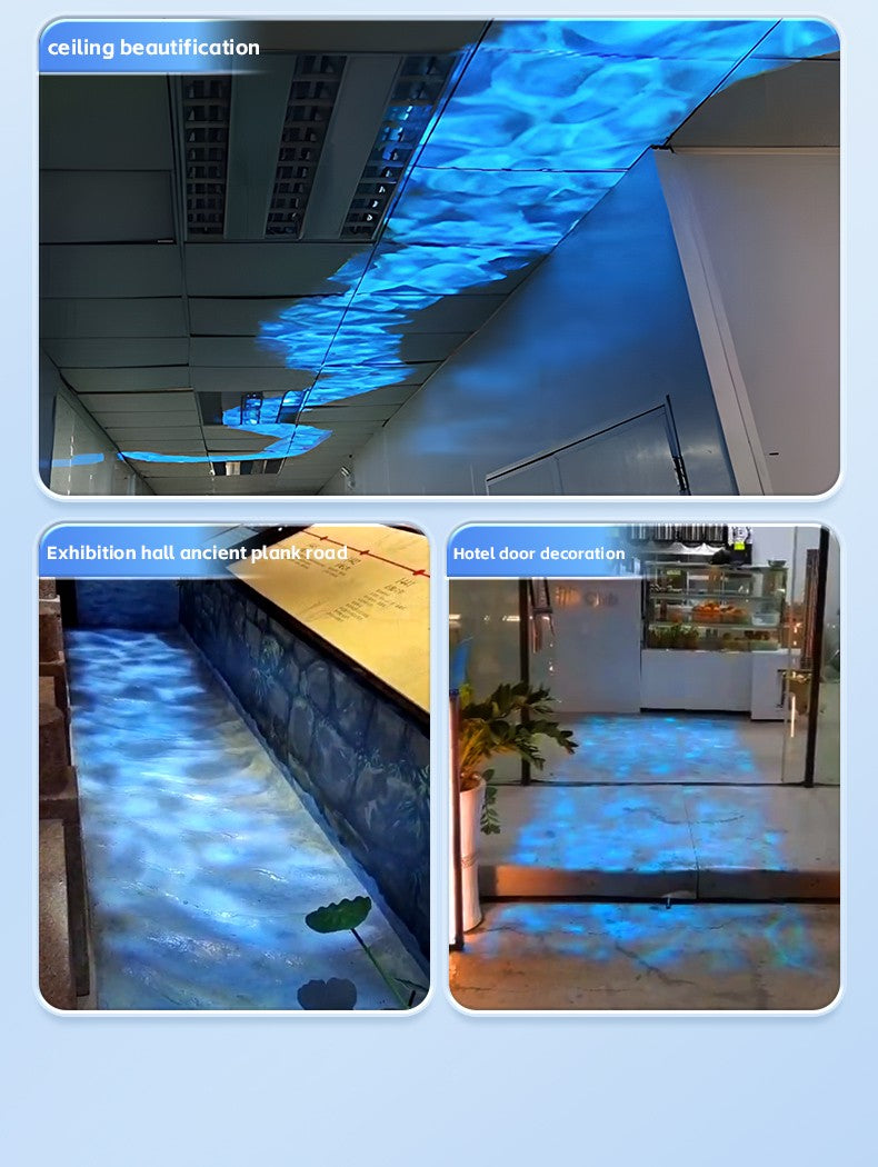 Square Water Ripple Projector Dynamic Water Ripple Logo Indoor Ground Corridor Outdoor Atmosphere Lighting Waterproof Projection
