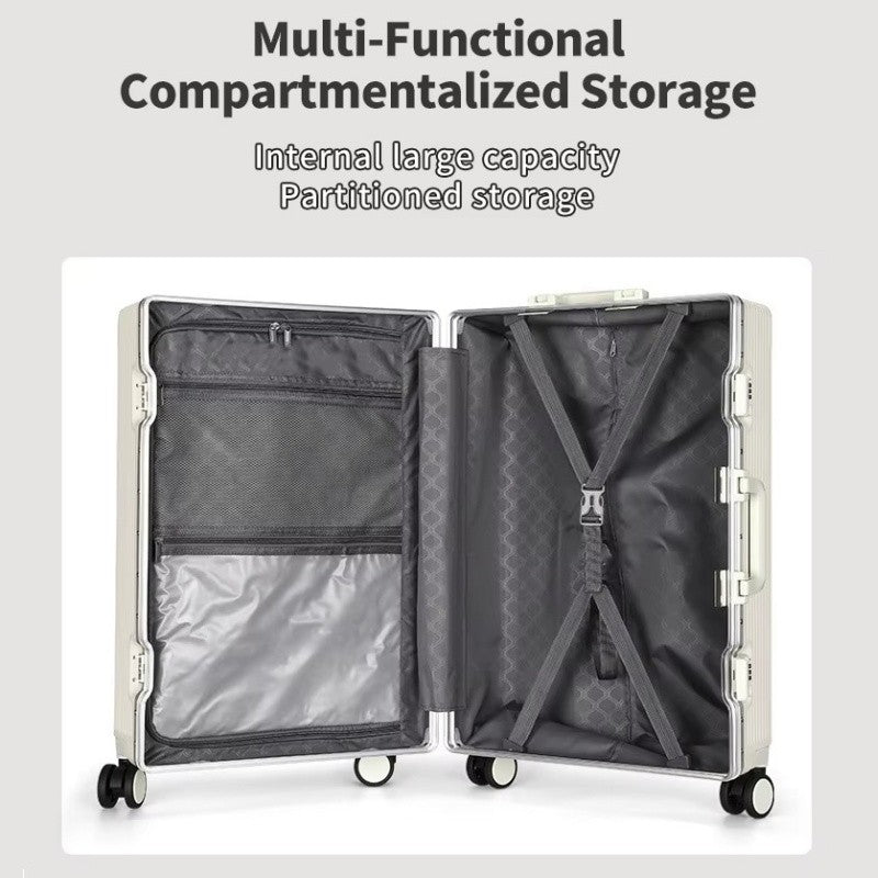 Suitcase Front Opening Pocket Aluminum Alloy Frame Rolling Luggage with USB Charging Plug Trolley Carry-on Case Bag with Wheel