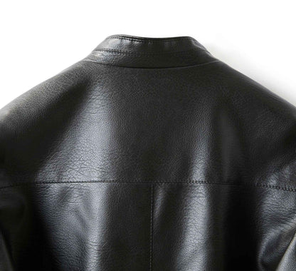 Men's Stand Collar Slim Fit Autumn Winter New Haining Leather Jacket Men's Middle-aged Plus Velvet Thickening
