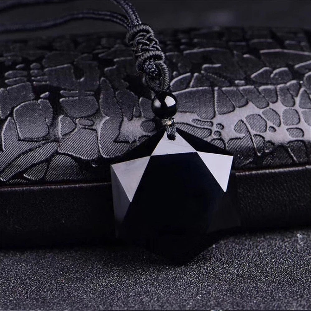 Colar com Pingente de Obsidiana Preta Nova Moda Pingente Estrela de Obsidiana Joias de Cristal da Sorte com Corda Grátis Dropshipping