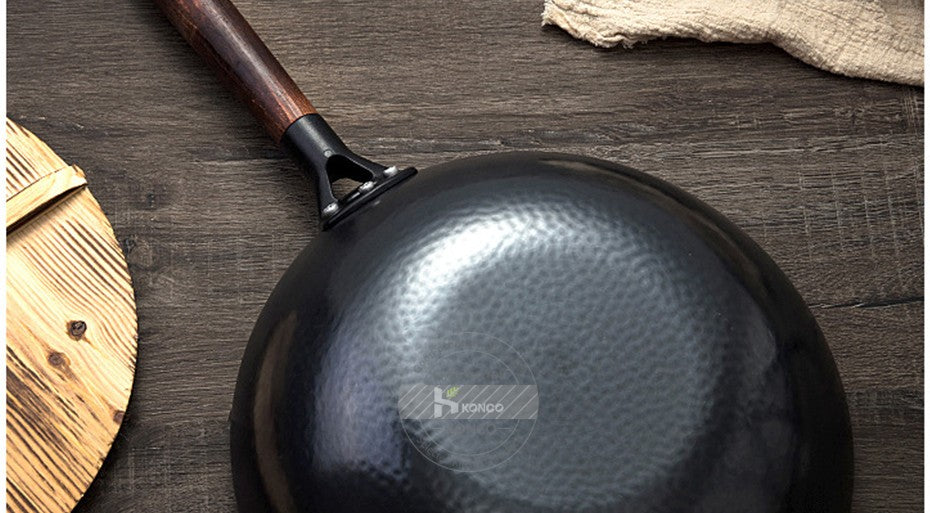 Panela Wok de Ferro Puro Konco, Panela de Ferro Fundido Antiaderente, Uso Geral para Fogão a Gás e Indução 32cm