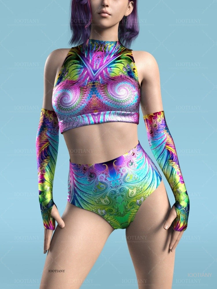 Adult Summer Role Play Bodysuit Women Sexy Hollow Sleeveless Blue Graffiti Art Swimsuit Carnival Party Stage Performance Clothes