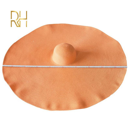 Big Beach Sun Straw Hat 30 40cm Brim 80 100cm Diameter Women Round Protect Travel Holiday Caps Foldable Super Large Straw Hat